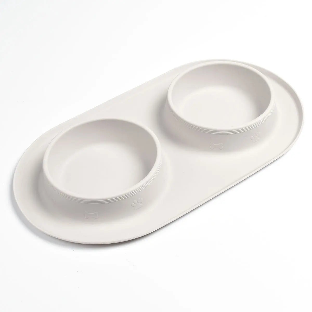 Silicone pet feeding bowl in light gray, durable and easy to clean.