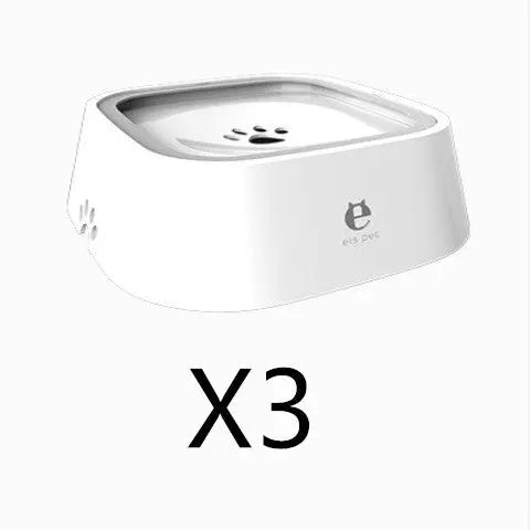 1.5L white cat dog water bowl with anti-overflow design to slow water intake.