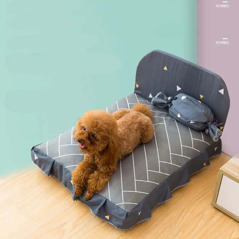 Pet House Puppy Bed with candy shape pillow and stylish pattern, featuring a soft, breathable cotton cloth for comfortable pet sleep.