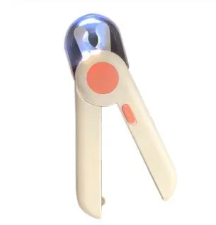 LED pet nail clipper, plastic and stainless steel, ergonomic design.