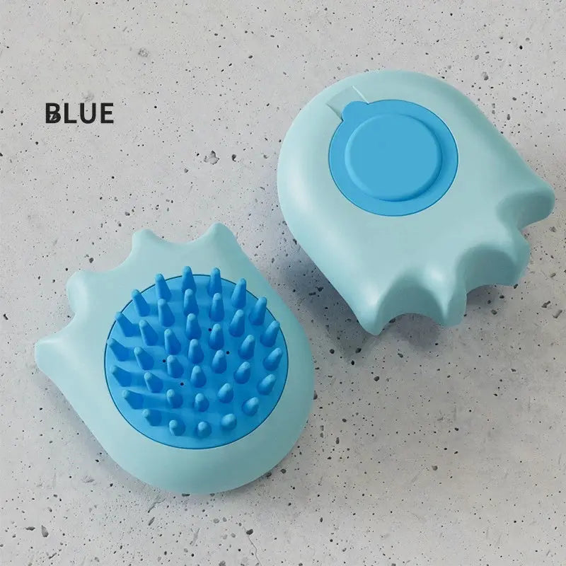 Blue Pet Bath Brush with massage bristles for cats and dogs.