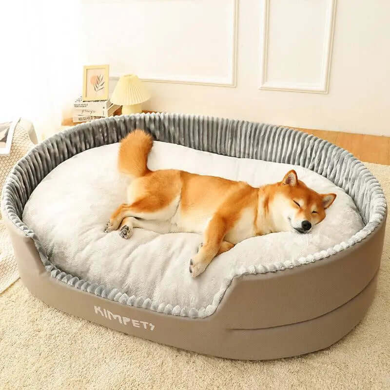 Washable cotton pet bed for dogs with waterproof fabric and cushion.