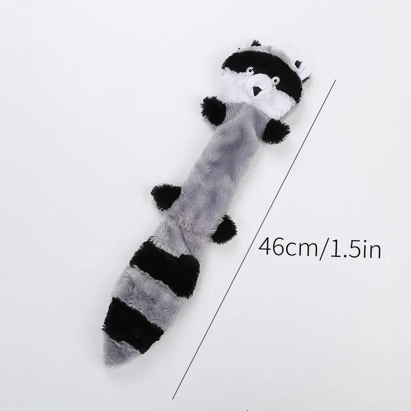 Plush squeaking raccoon pet dog toy, 46 cm long.