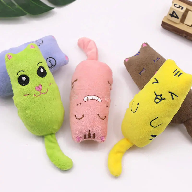 Colorful plush catnip toys for cats, featuring cute designs and durable crystal velvet material.