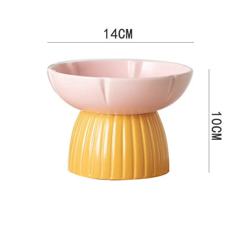 Pet Macarons Candy Color Feeding Ceramic Bowl for Cats, Pink and Green, 14cm Diameter.