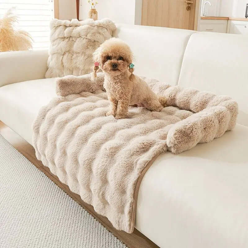 Winter thicken thermal non-slip dog mat on a couch.