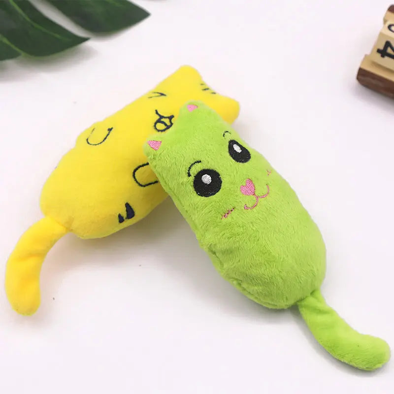 Pet cute plush catnip toy in yellow and green, durable crystal velvet.