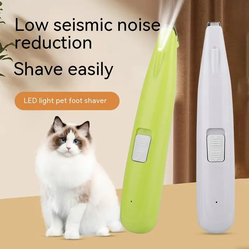 Electric pet hair clippers with LED light, featuring low noise reduction for cats and dogs.