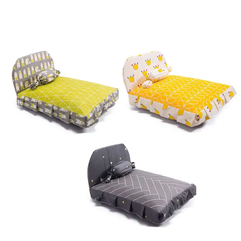 Pet House Puppy Bed in various colors with candy-shaped pillow, stylish and removable design.