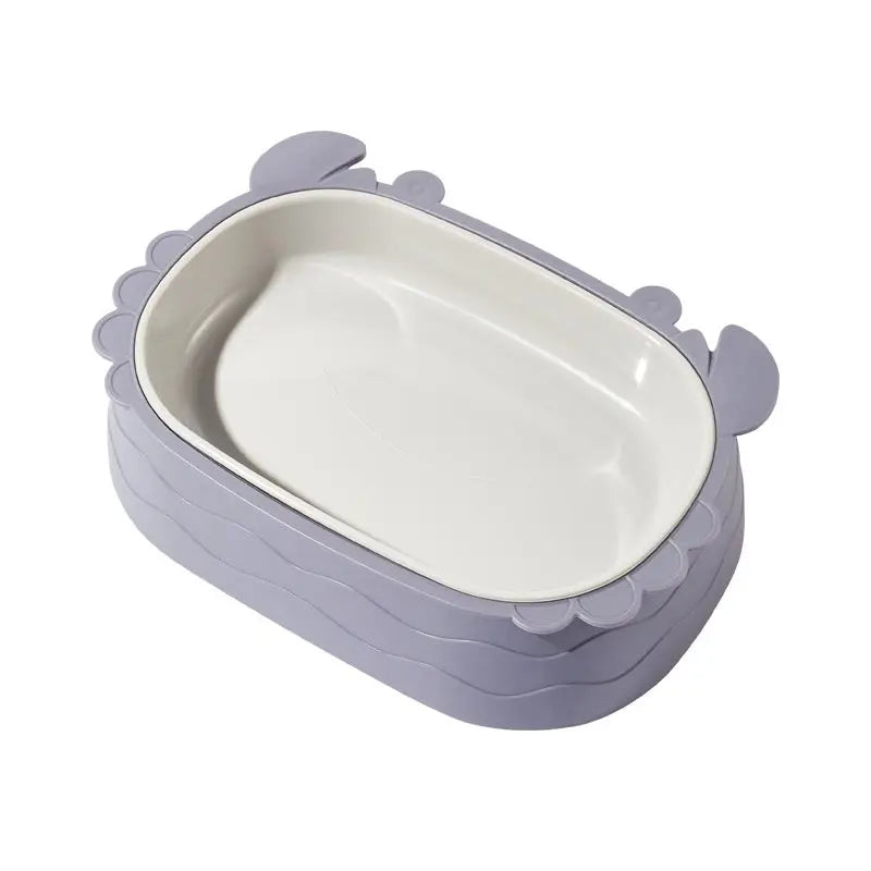 Crab-shaped slow feeding pet cat bowl in gray.