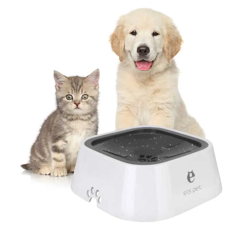 1.5L cat dog water bowl with anti-overflow design; ideal for slow water feeding.