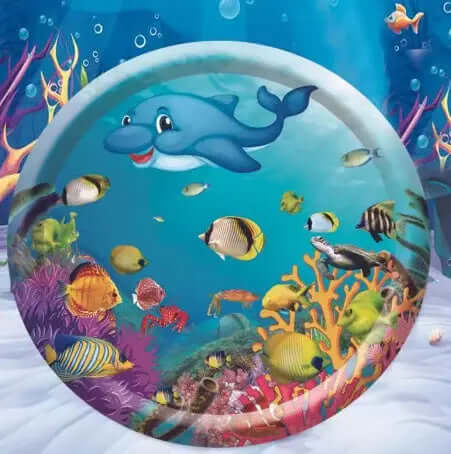 Summer Cooling Pet Water Bed with colorful underwater design featuring fish and coral.