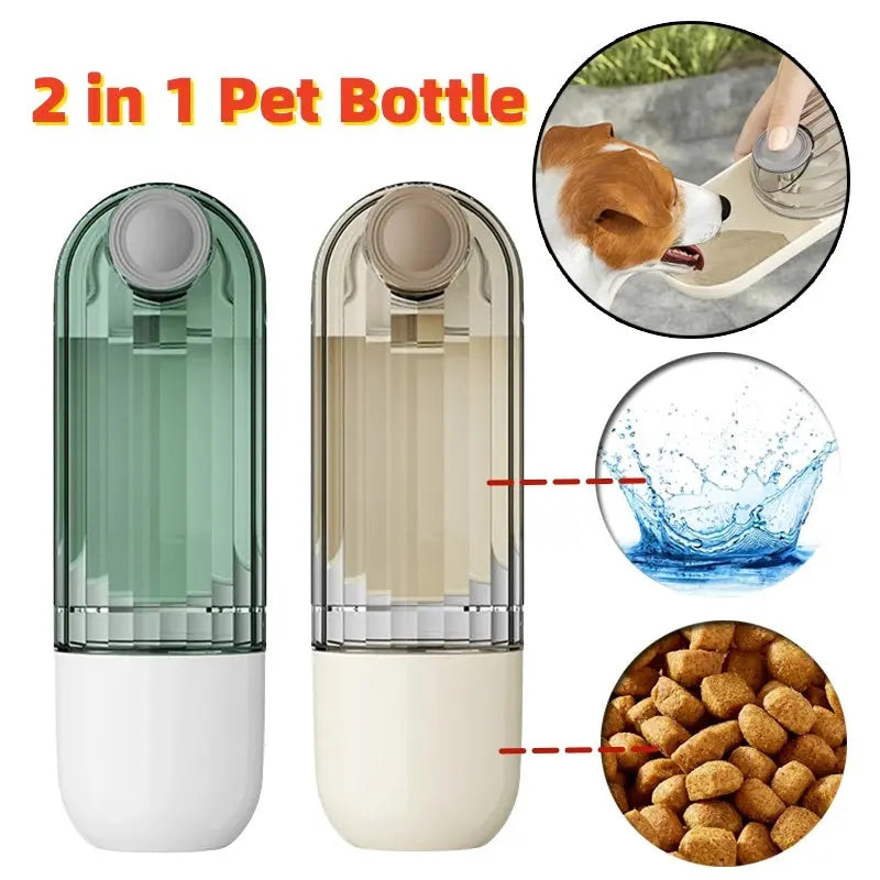 Green and beige 2 in 1 pet water cup with food storage for dogs.