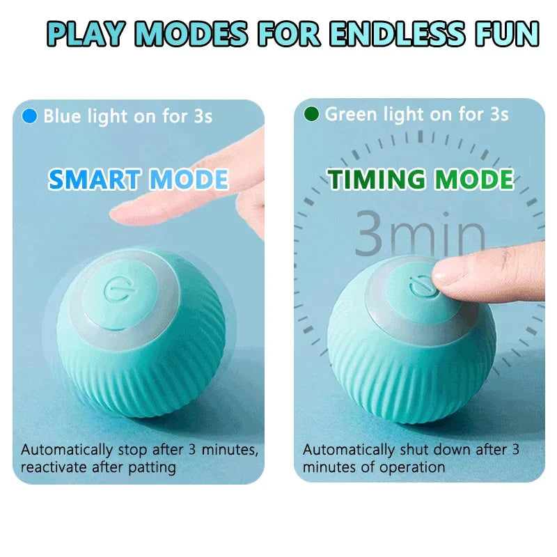 Play modes of ZoomieRoller™ Smart Toy with smart and timing modes for interactive cat fun.