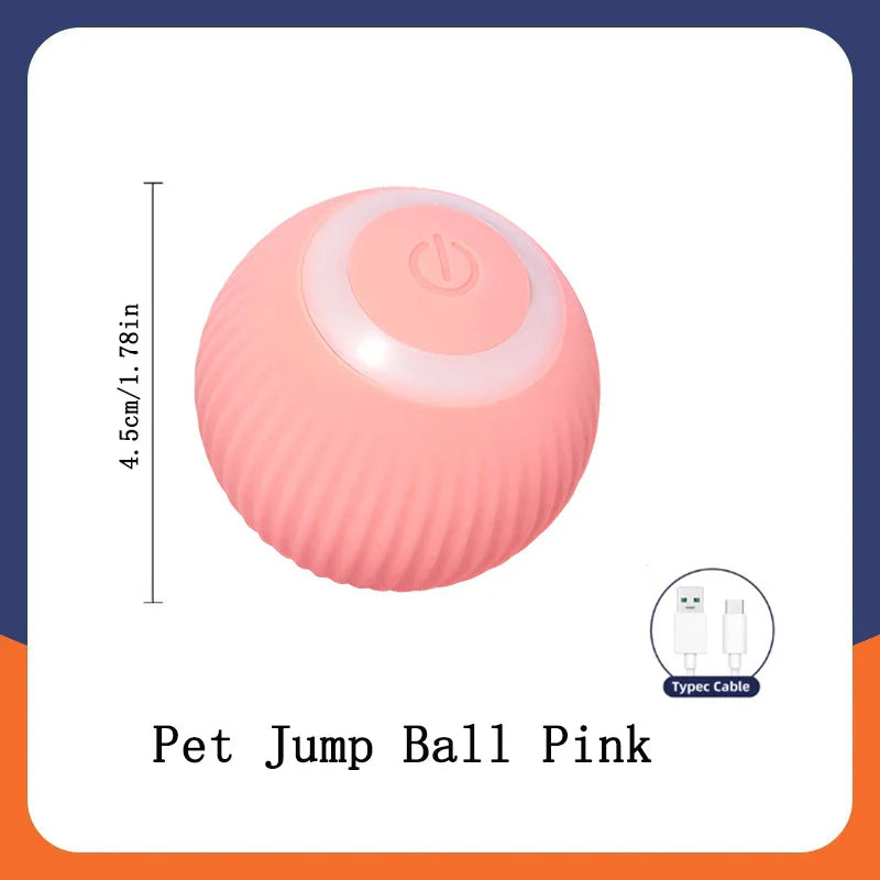 Smart dog toy ball in pink with USB automatic moving feature for pets.