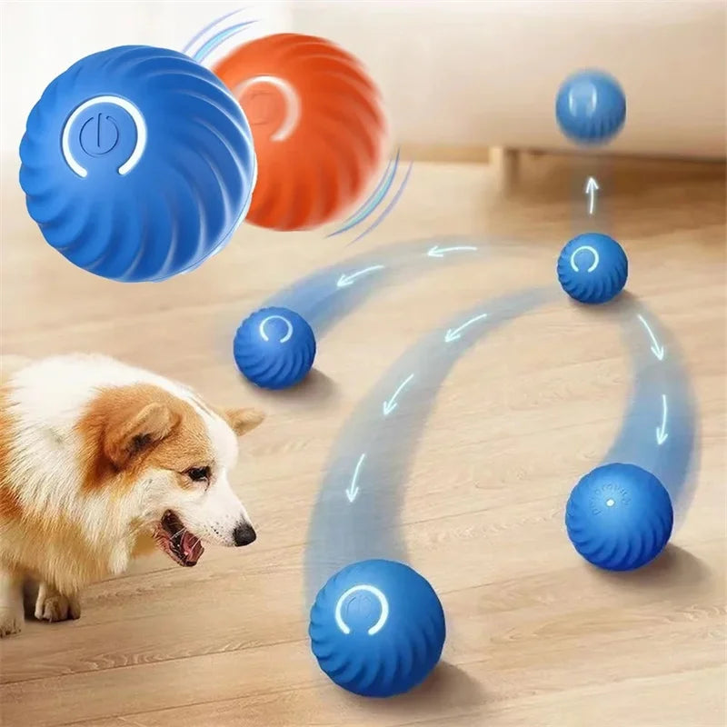 Smart dog toy ball with automatic moving and bouncing feature for pets.