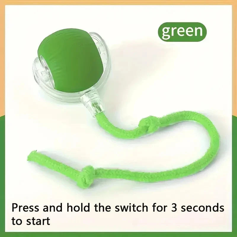 Smart dog toy ball in green with USB automatic moving and bouncing feature for pets.