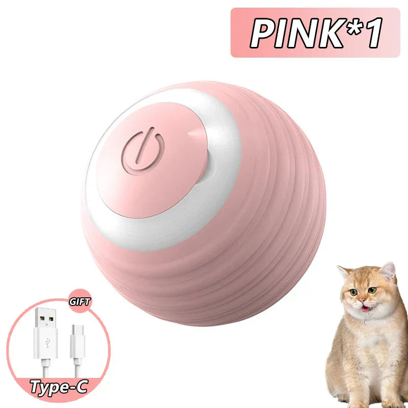 Pink ZoomieRoller™ Smart Toy for cats with Type-C cable, interactive and automatic play.