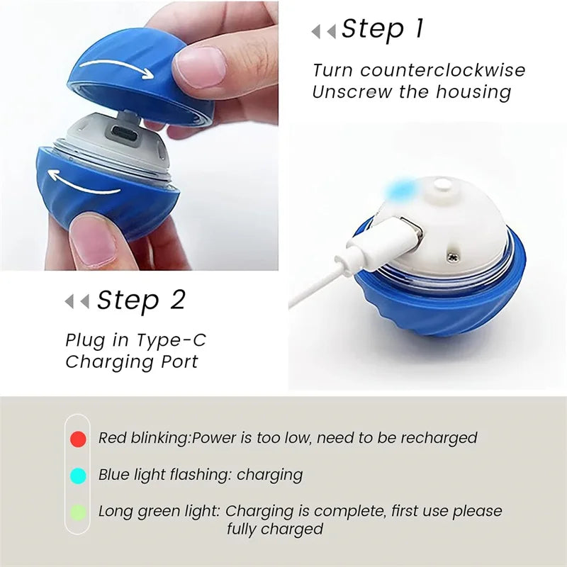 Smart dog toy ball with USB charging, featuring silica gel material, automatic bouncing, and interactive features for pets.