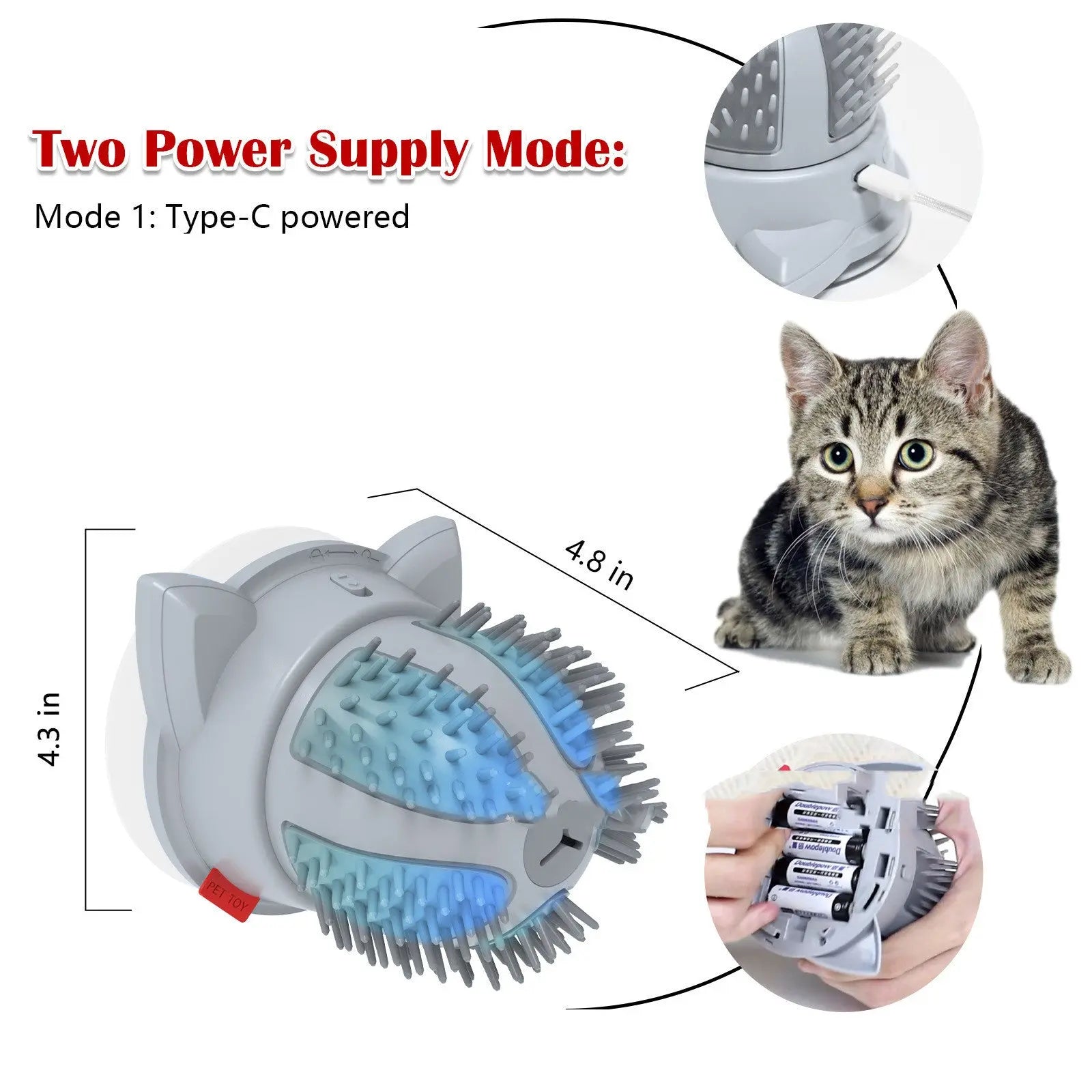 Electric Pets Cat Brush with LED, dual power, and massaging spikes for cats.