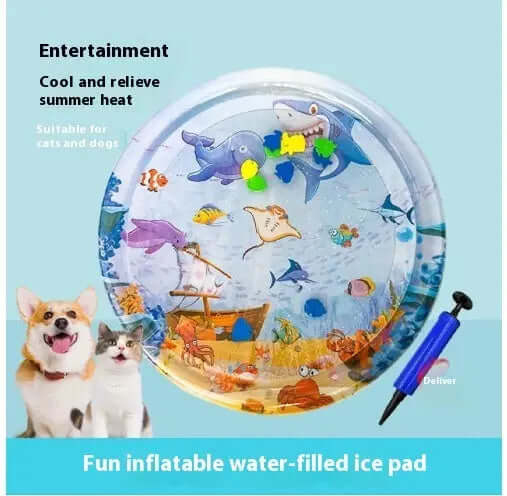 Summer Cooling Pet Water Bed with inflatable ice pad design for pets.