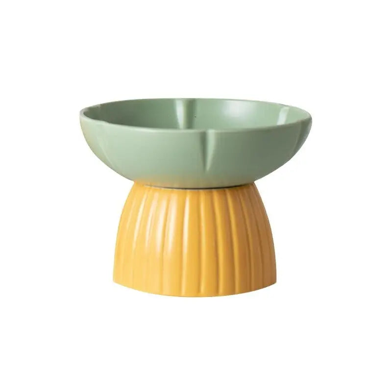 Pet Macarons candy color feeding ceramic bowl in green and yellow for cats.