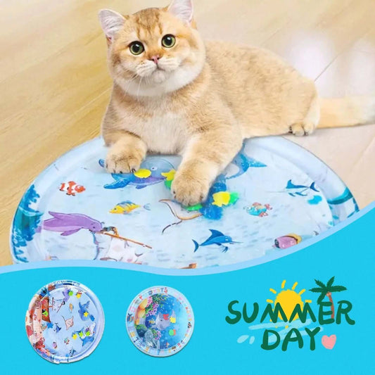 Summer Cooling Pet Water Bed for cats with fish design.