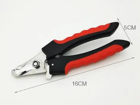 Pet nail clipper with black and red ergonomic handle, size 12.3*4*1.2CM.