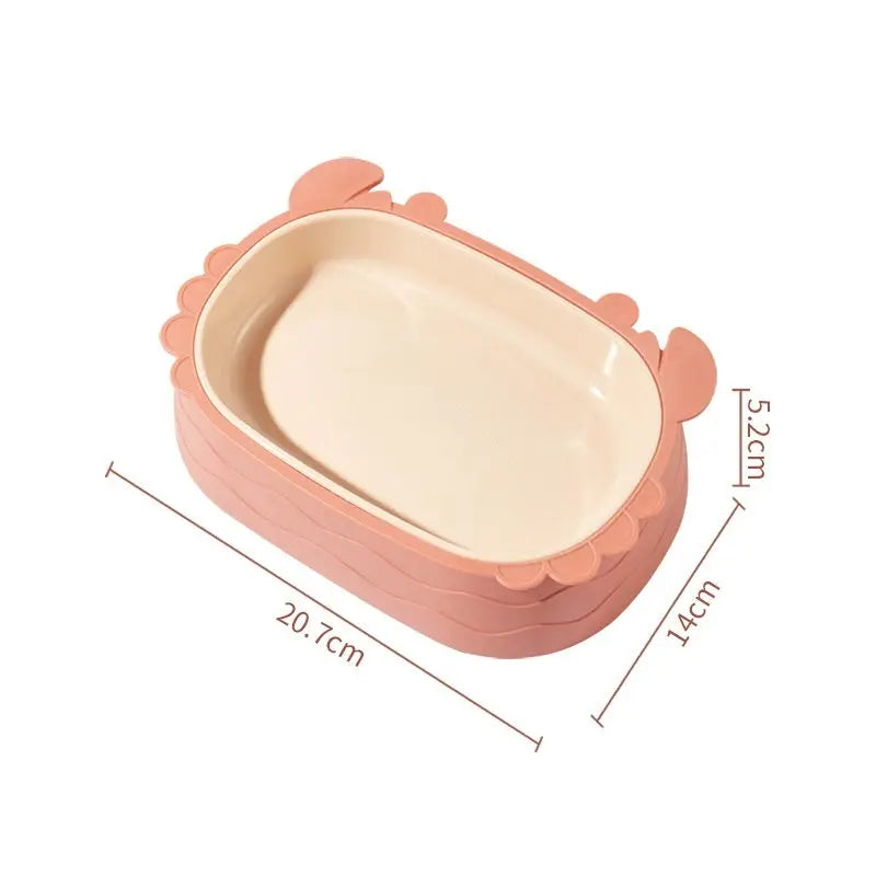 Crab-shaped pet cat bowl in pink with removable double feeding design.